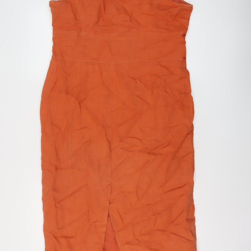 Alex & Co. Womens Orange Linen Pencil Dress Size 14 Round Neck Zip
