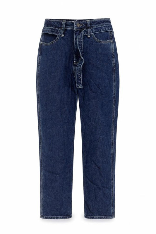 Front view of Hollister women’s blue cotton mom jeans, size UK 26, in, 27-inch leg regular button