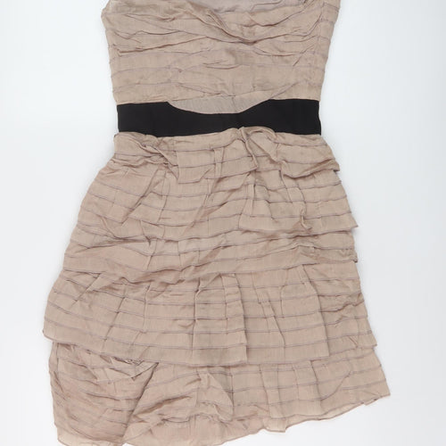 Reiss Womens Beige Cotton Mini Size 6 Off the Shoulder Zip