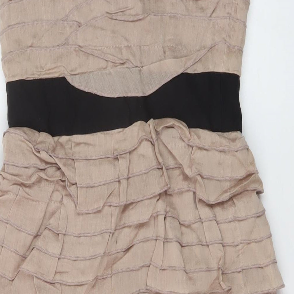Reiss Womens Beige Cotton Mini Size 6 Off the Shoulder Zip