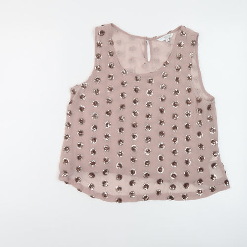 New Look Womens Pink Geometric Polyester Basic Tank Size 12 Round Neck