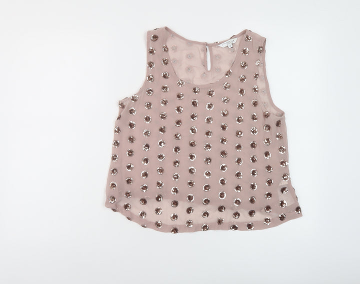 New Look Womens Pink Geometric Polyester Basic Tank Size 12 Round Neck