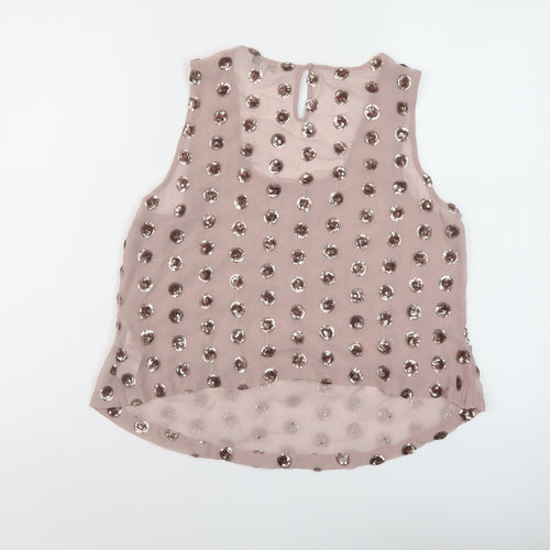 New Look Womens Pink Geometric Polyester Basic Tank Size 12 Round Neck