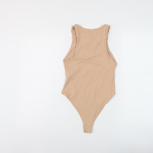Zara Womens Beige Polyamide Bodysuit One-Piece Size S Snap