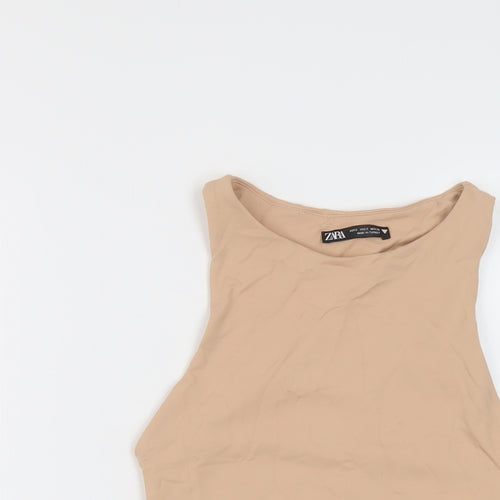 Zara Womens Beige Polyamide Bodysuit One-Piece Size S Snap