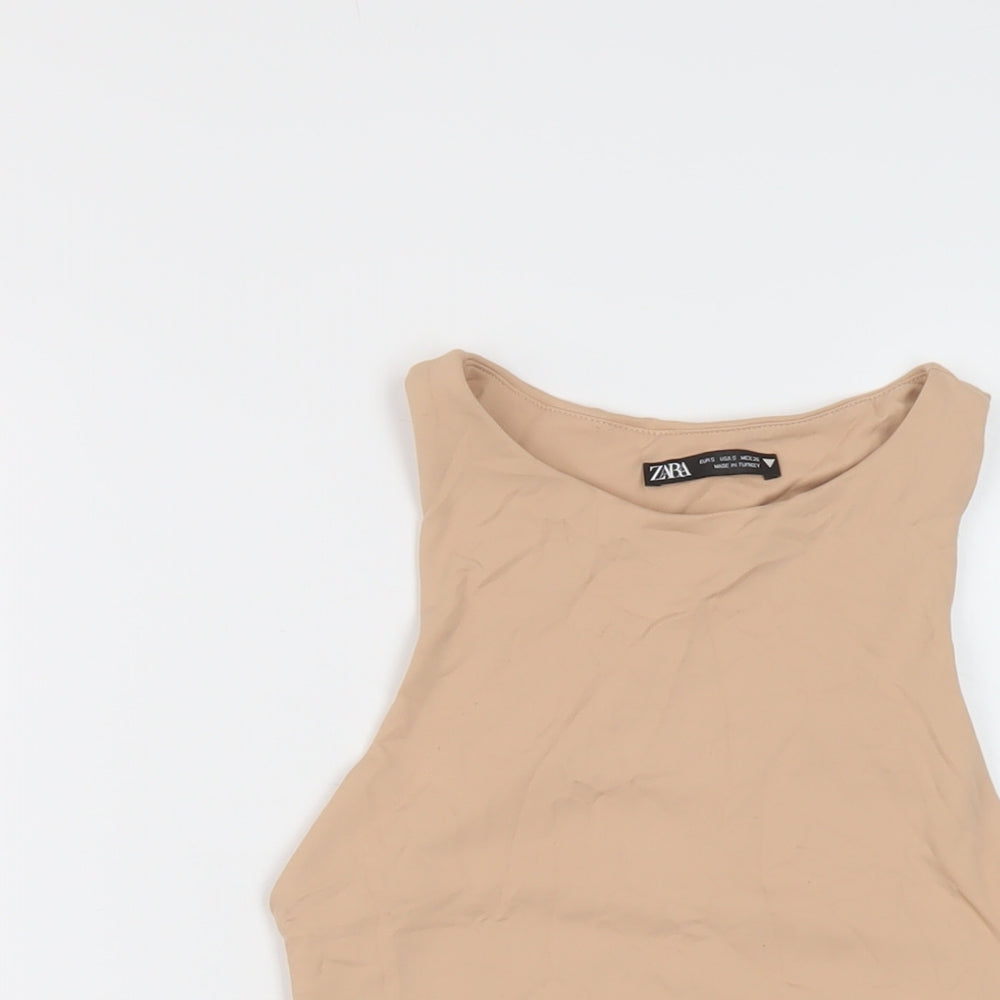 Zara Womens Beige Polyamide Bodysuit One-Piece Size S Snap