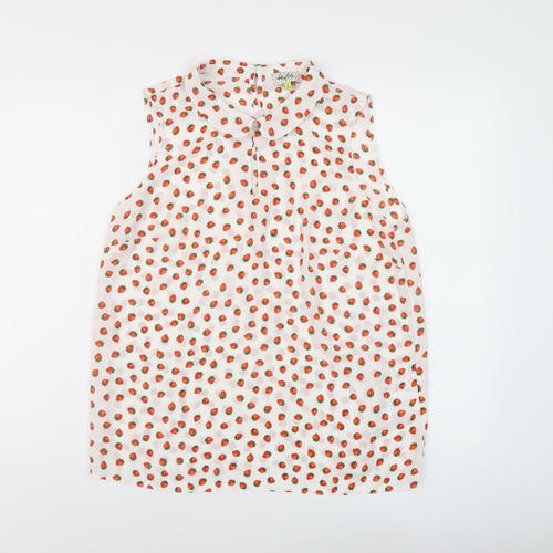 Heyton Womens White Geometric Polyester Basic Tank Size L Collared