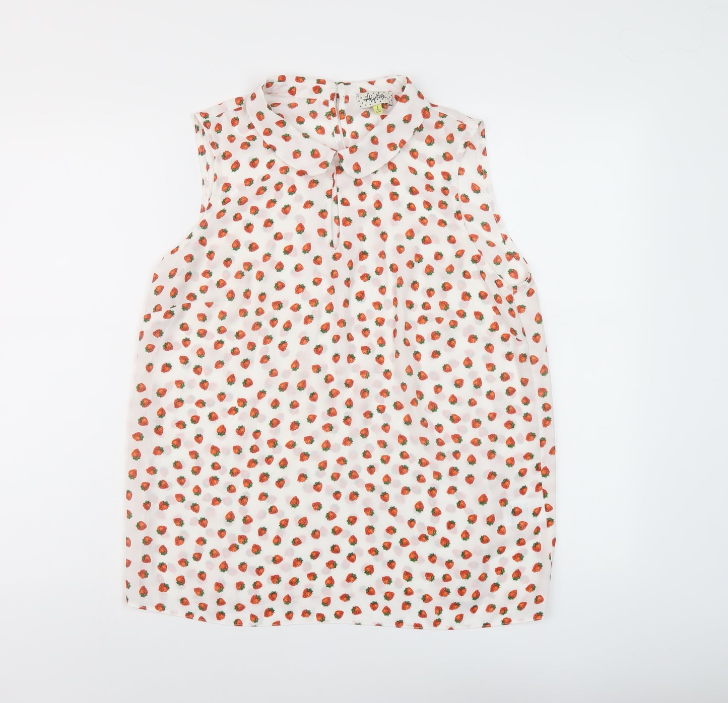 Heyton Womens White Geometric Polyester Basic Tank Size L Collared