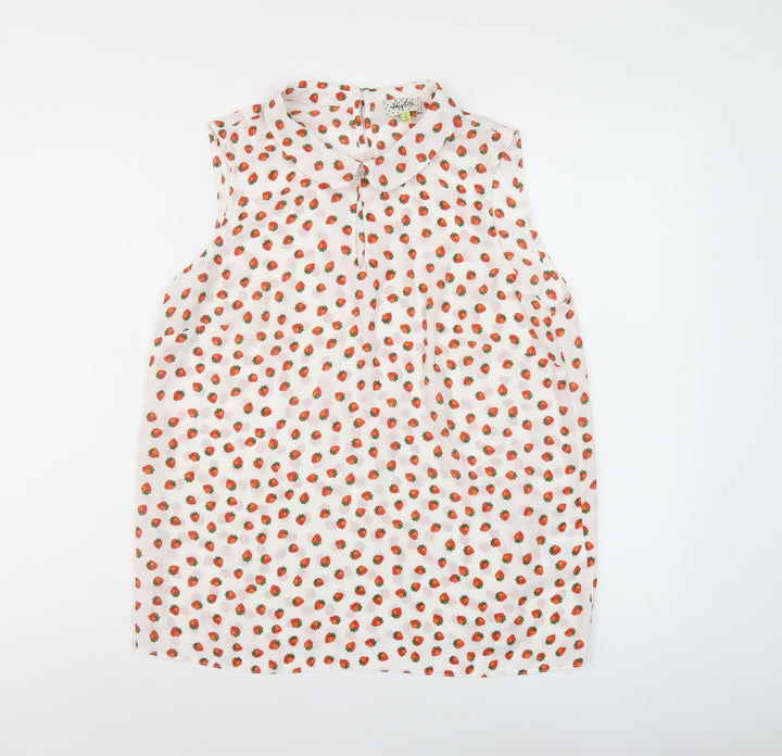 Heyton Womens White Geometric Polyester Basic Tank Size L Collared