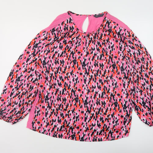 Marks and Spencer Womens Pink Animal Print Polyester Basic Blouse Size 10 Round Neck