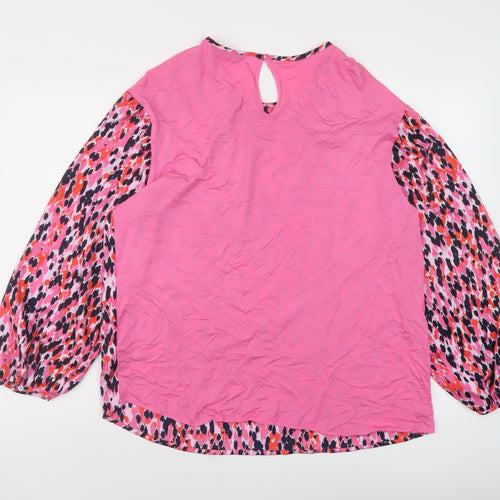 Marks and Spencer Womens Pink Animal Print Polyester Basic Blouse Size 10 Round Neck