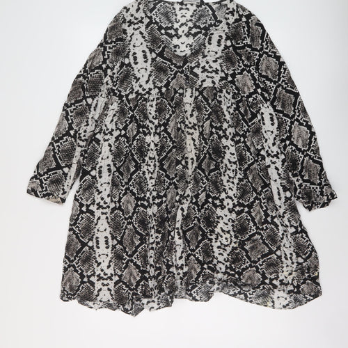 Zara Womens Black Animal Print Viscose A-Line Size S V-Neck Pullover