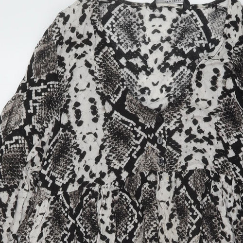 Zara Womens Black Animal Print Viscose A-Line Size S V-Neck Pullover