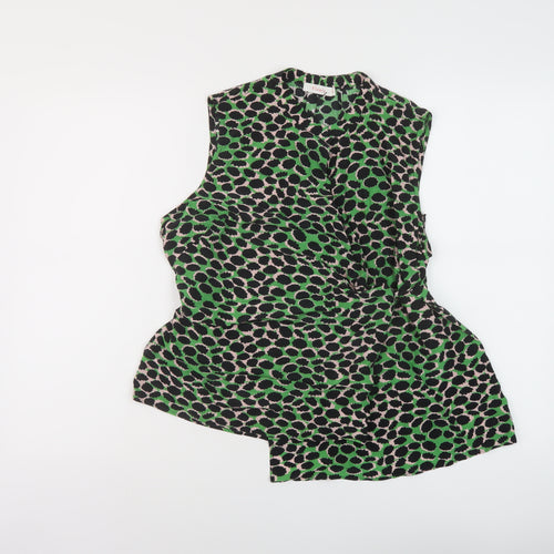 Finery Womens Green Animal Print Viscose Wrap Blouse Size 12 Mock Neck