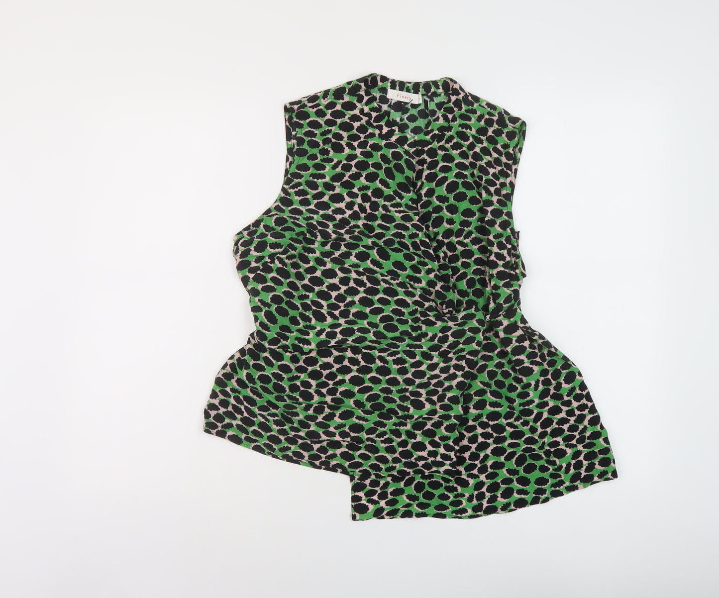 Finery Womens Green Animal Print Viscose Wrap Blouse Size 12 Mock Neck
