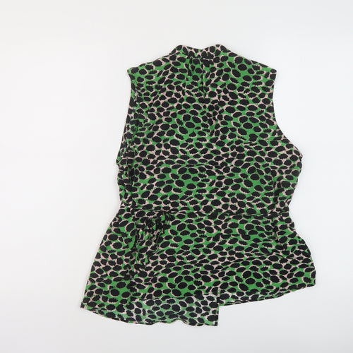 Finery Womens Green Animal Print Viscose Wrap Blouse Size 12 Mock Neck