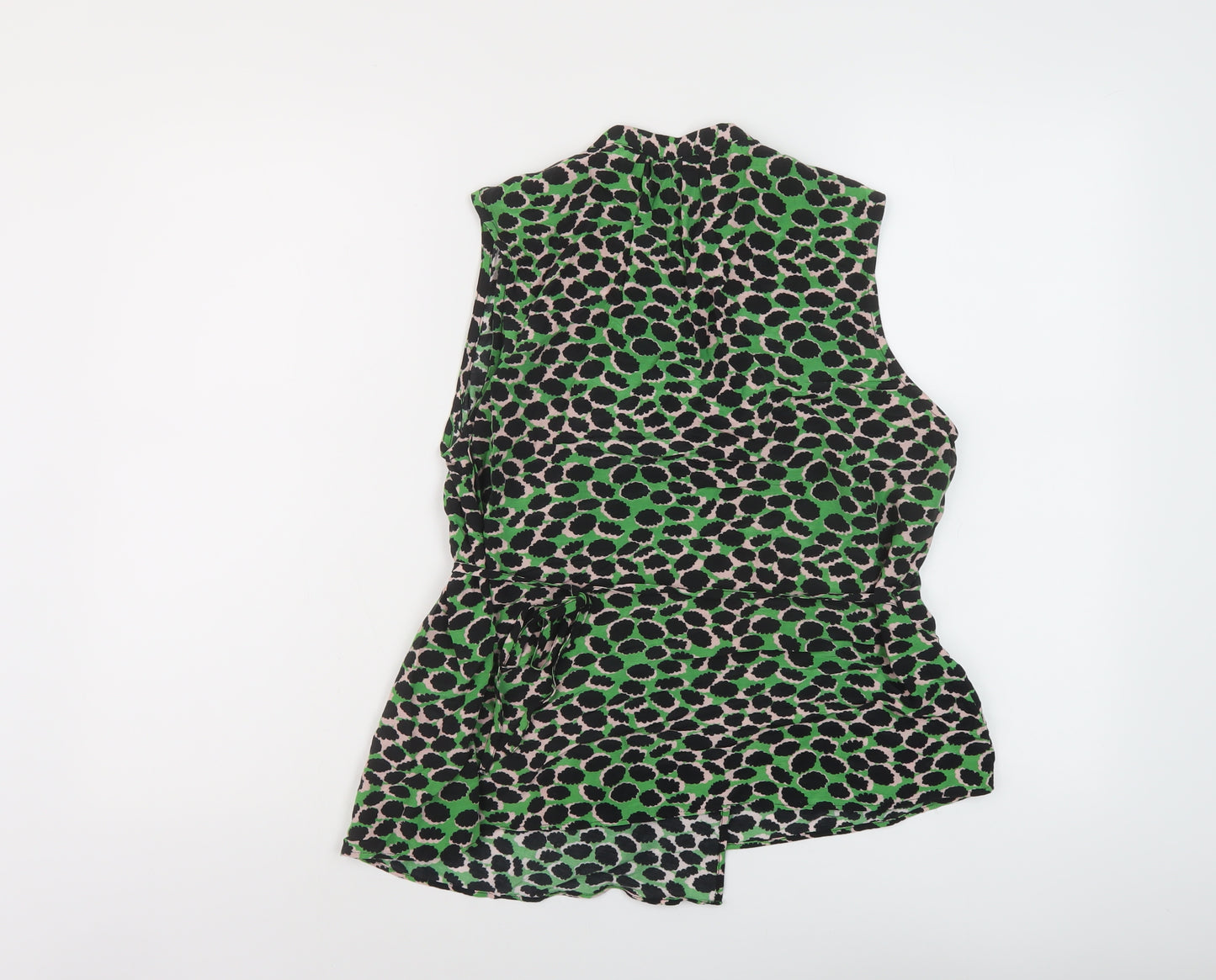 Finery Womens Green Animal Print Viscose Wrap Blouse Size 12 Mock Neck