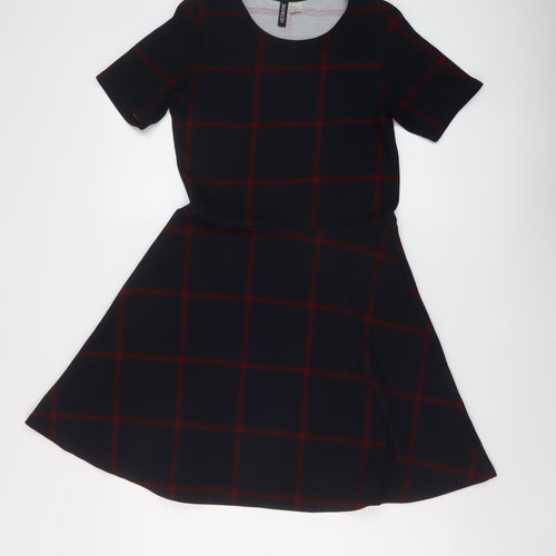 H&M Womens Blue Plaid Polyester A-Line Size 10 Round Neck Pullover