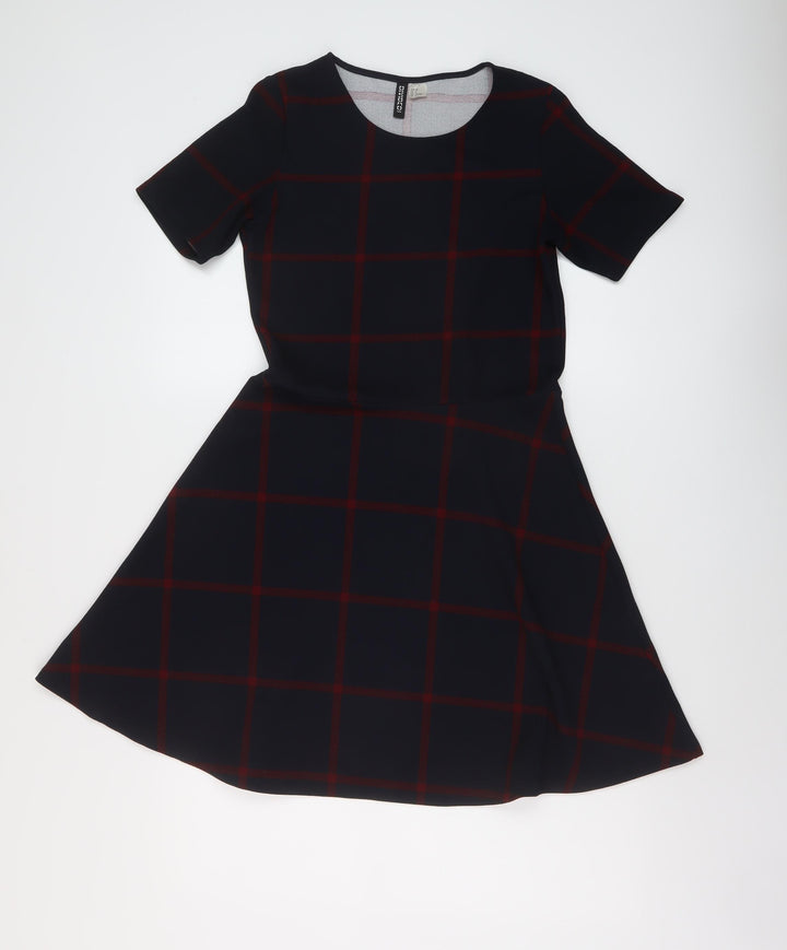 H&M Womens Blue Plaid Polyester A-Line Size 10 Round Neck Pullover