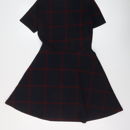 H&M Womens Blue Plaid Polyester A-Line Size 10 Round Neck Pullover