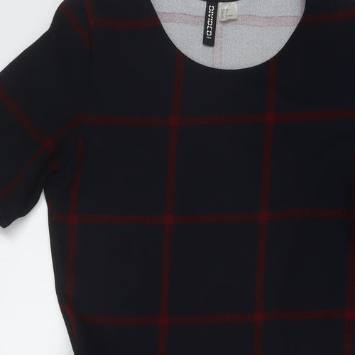 H&M Womens Blue Plaid Polyester A-Line Size 10 Round Neck Pullover