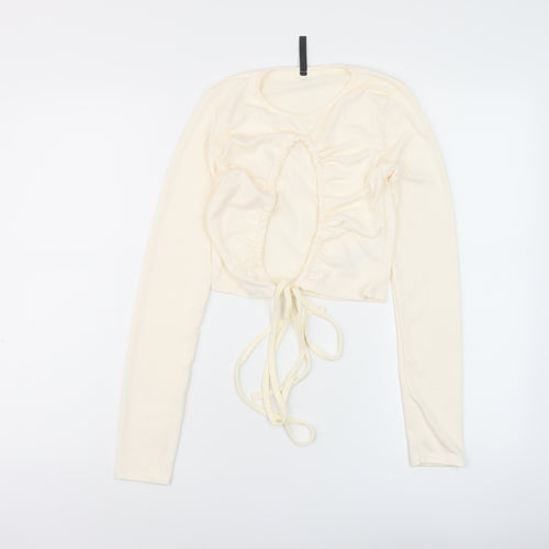 AsYou Womens Ivory Polyester Cropped Blouse Size 8 Round Neck
