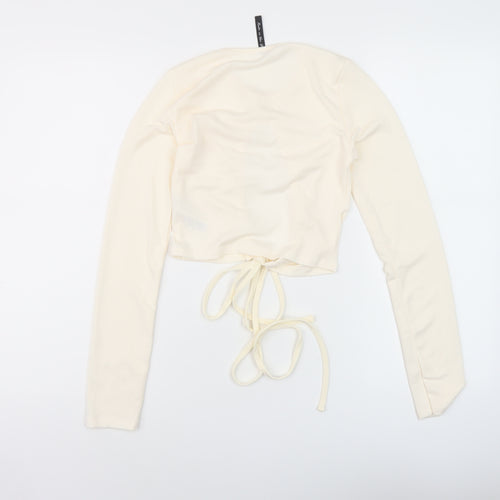 AsYou Womens Ivory Polyester Cropped Blouse Size 8 Round Neck