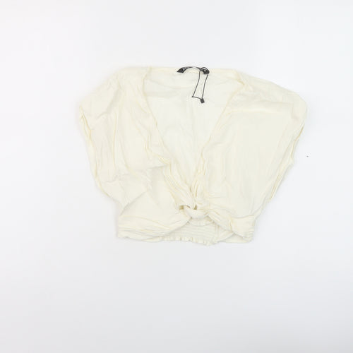 Zara Womens Ivory Viscose Cropped Tank Size S V-Neck