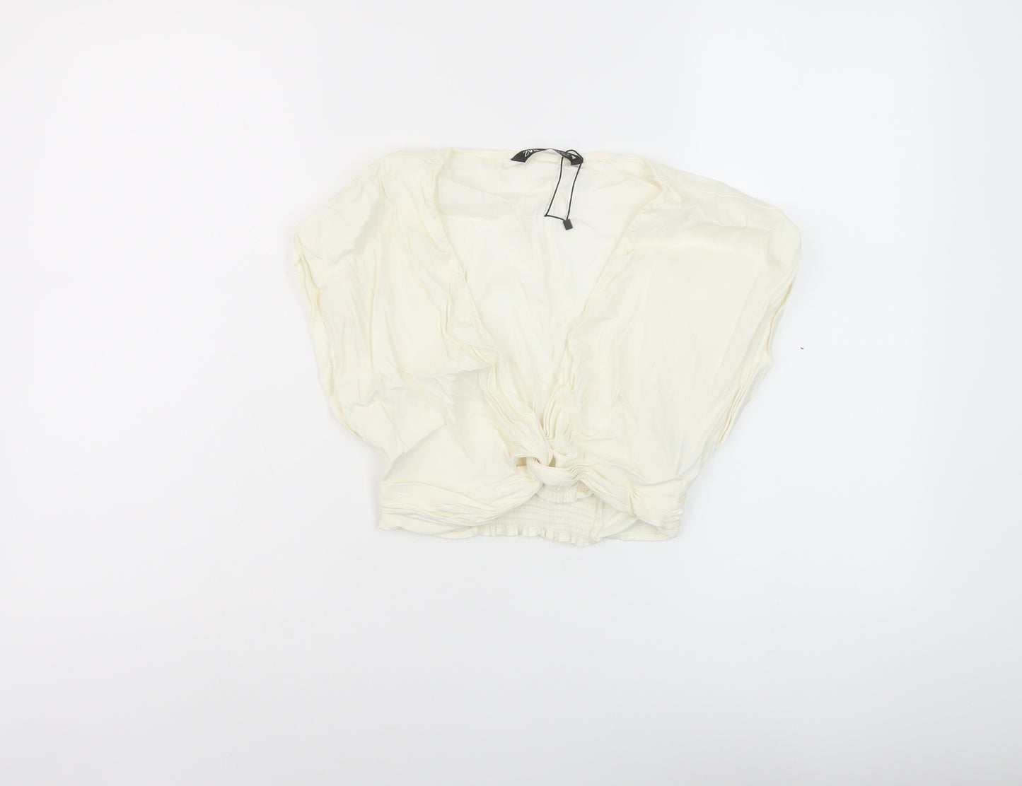 Zara Womens Ivory Viscose Cropped Tank Size S V-Neck