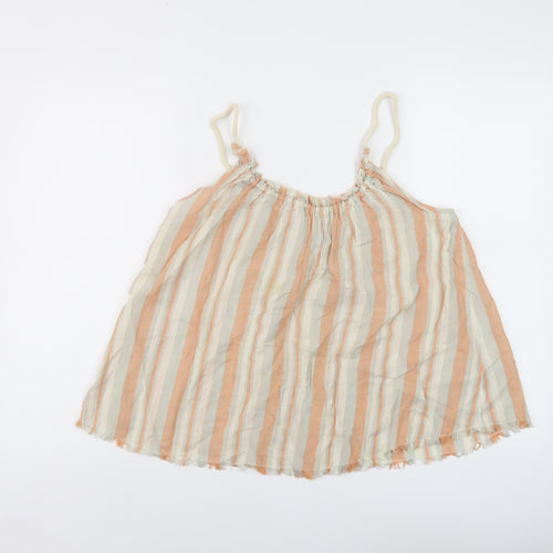 Topshop Womens Beige Striped Cotton Basic Tank Size 10 Round Neck