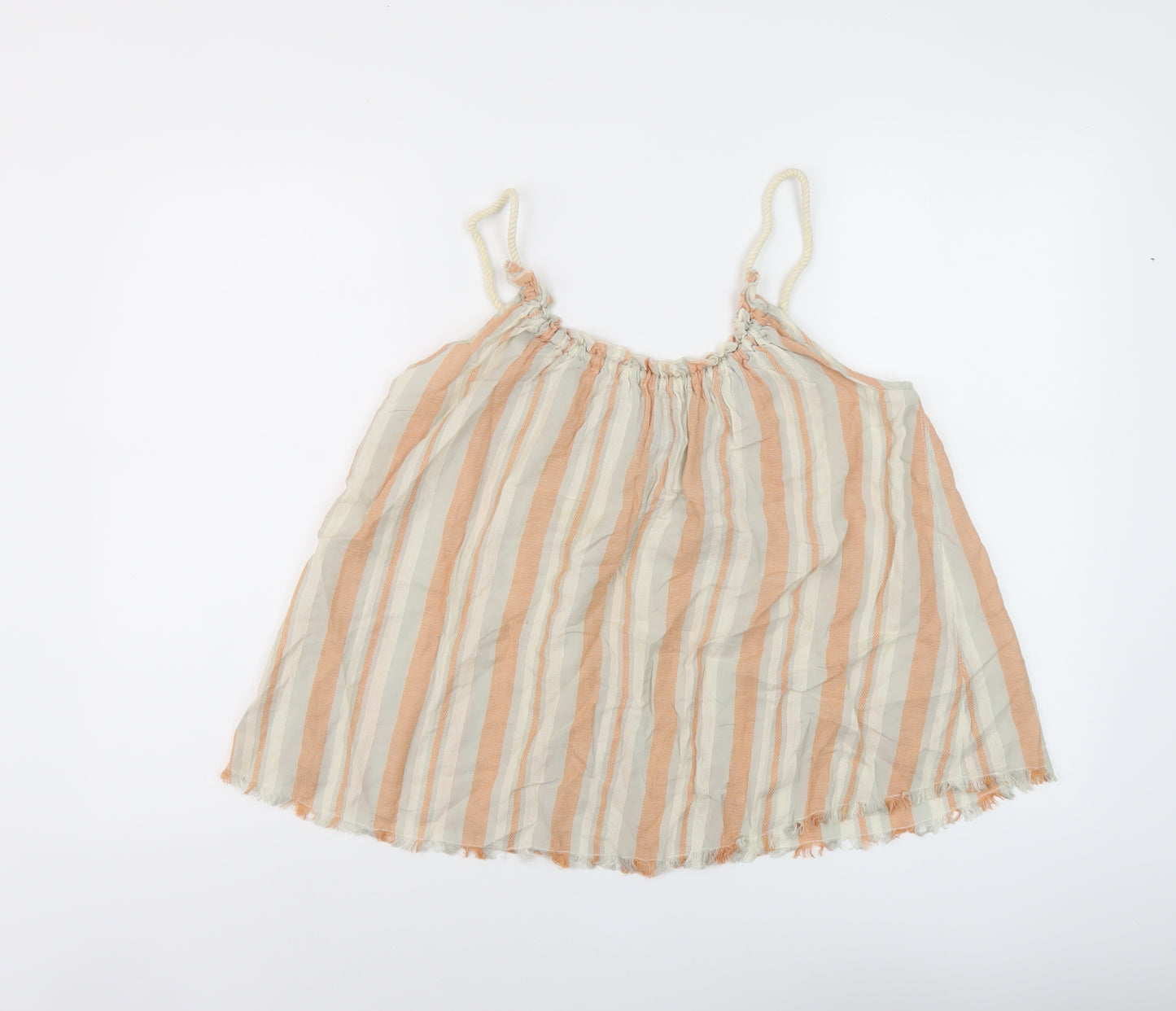 Topshop Womens Beige Striped Cotton Basic Tank Size 10 Round Neck