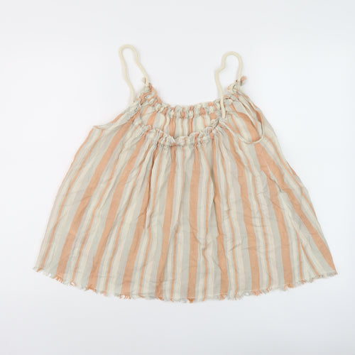 Topshop Womens Beige Striped Cotton Basic Tank Size 10 Round Neck