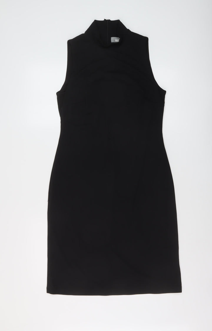 Wallis Womens Black Polyester A-Line Size 12 Mock Neck Zip