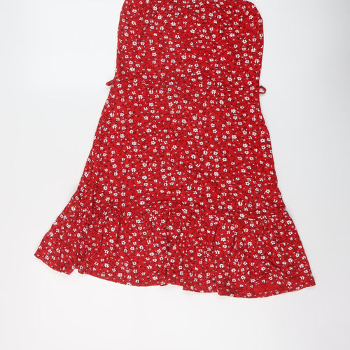 PRETTYLITTLETHING Womens Red Floral Polyester Mini Size 12 Square Neck Pullover