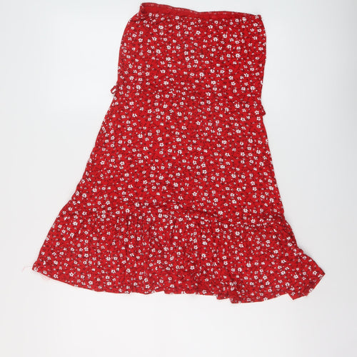 PRETTYLITTLETHING Womens Red Floral Polyester Mini Size 12 Square Neck Pullover