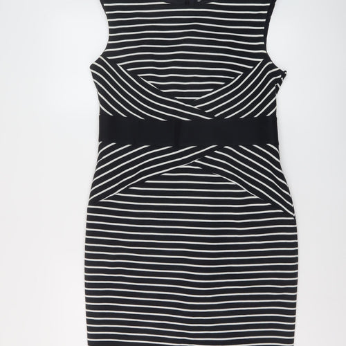 Marks and Spencer Womens Blue Striped Acrylic Sheath Size 14 Round Neck Zip