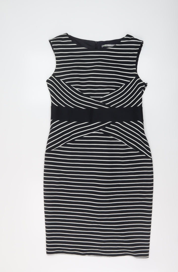Marks and Spencer Womens Blue Striped Acrylic Sheath Size 14 Round Neck Zip