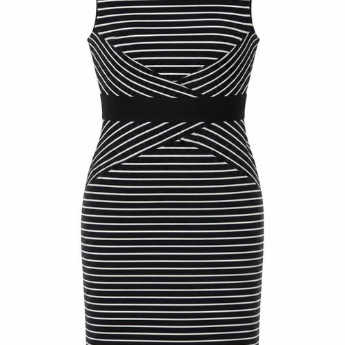 Marks and Spencer Womens Blue Striped Acrylic Sheath Size 14 Round Neck Zip