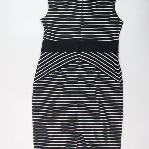Marks and Spencer Womens Blue Striped Acrylic Sheath Size 14 Round Neck Zip