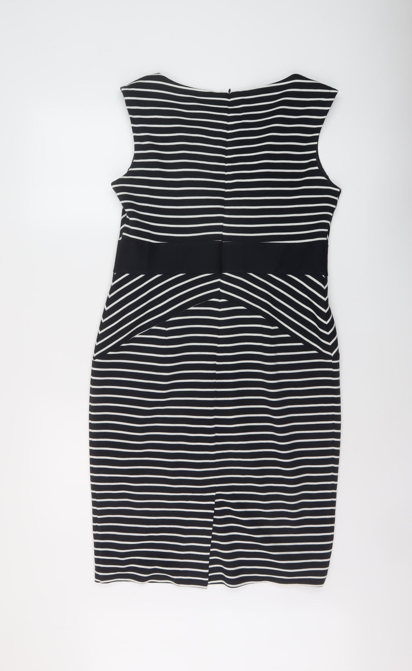 Marks and Spencer Womens Blue Striped Acrylic Sheath Size 14 Round Neck Zip
