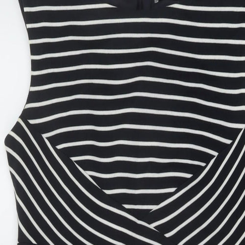 Marks and Spencer Womens Blue Striped Acrylic Sheath Size 14 Round Neck Zip