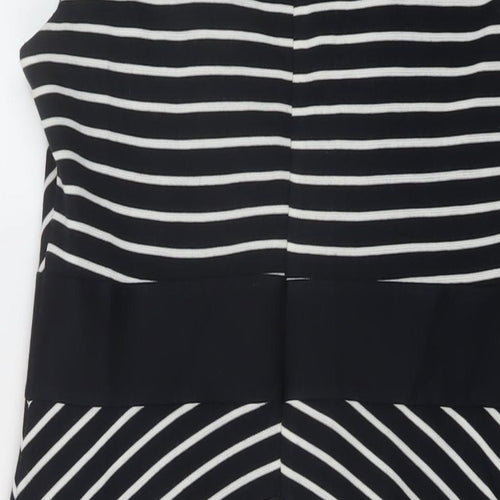 Marks and Spencer Womens Blue Striped Acrylic Sheath Size 14 Round Neck Zip