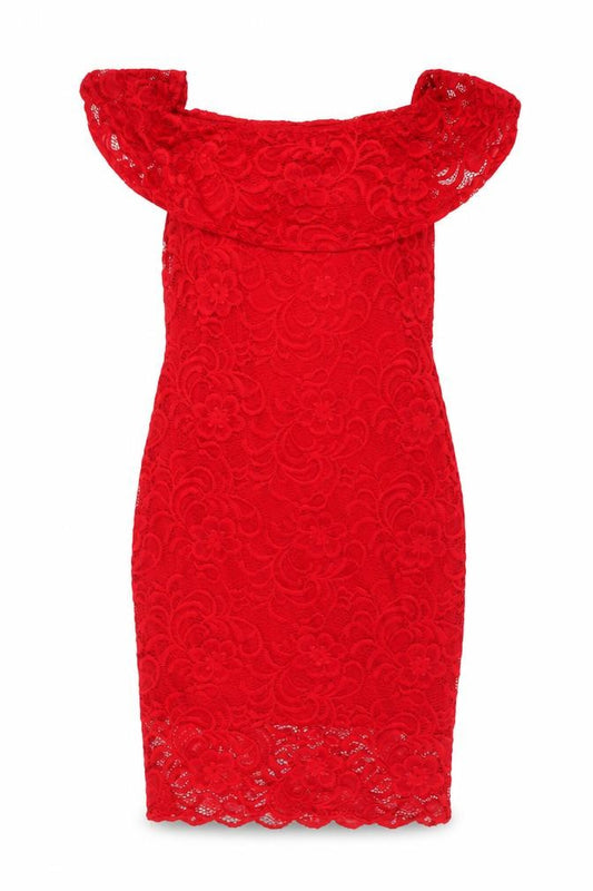 Front view of Select women’s red polyester sheath, size UK 16, square neck pullover