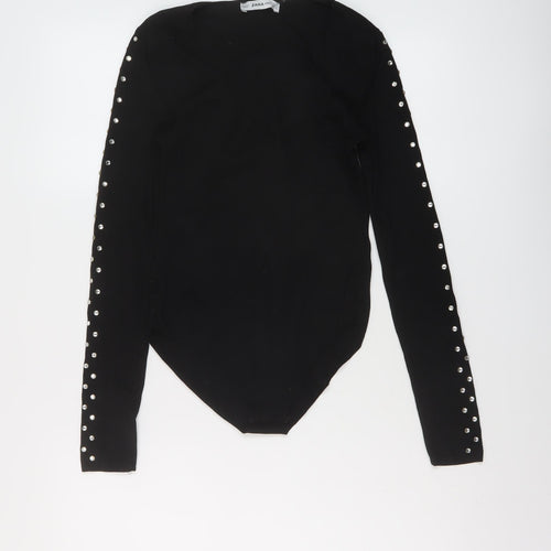 Zara Womens Black Polyamide Bodysuit One-Piece Size S Snap