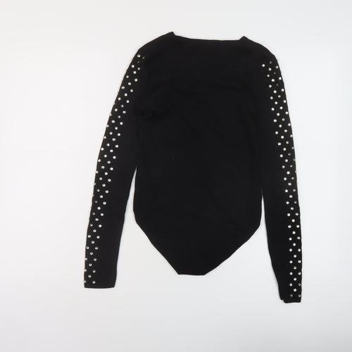 Zara Womens Black Polyamide Bodysuit One-Piece Size S Snap