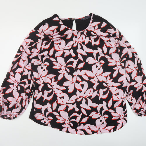 Marks and Spencer Womens Black Geometric Polyester Basic Blouse Size 8 Round Neck