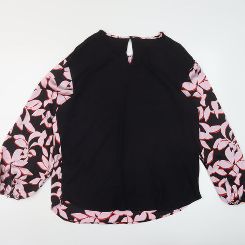 Marks and Spencer Womens Black Geometric Polyester Basic Blouse Size 8 Round Neck