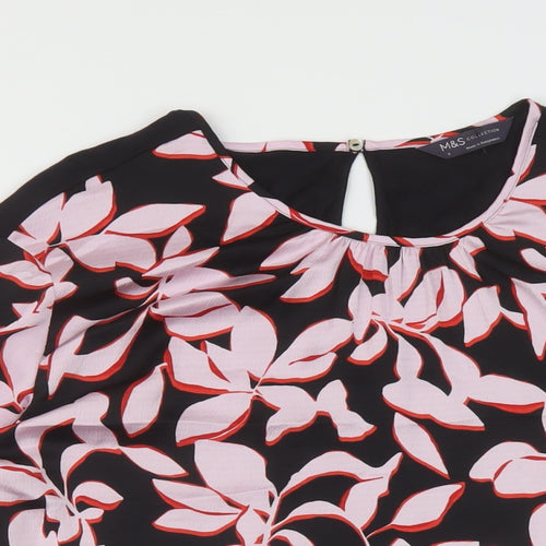 Marks and Spencer Womens Black Geometric Polyester Basic Blouse Size 8 Round Neck