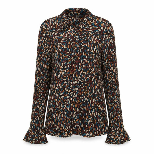 Front view of Marks & Spencer women’s multicoloured geometric polyester basic button-up, size UK 16, v-neck