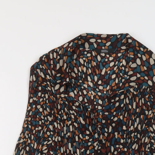 Marks and Spencer Womens Multicoloured Geometric Polyester Basic Button-Up Size 16 V-Neck